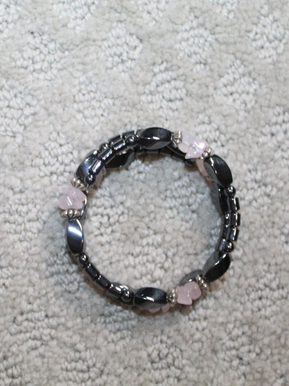 Multi-strand Memory Wire Hematite & Rose Quarts Bracelet